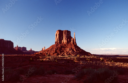 Landscape with Monument Valley and sunset