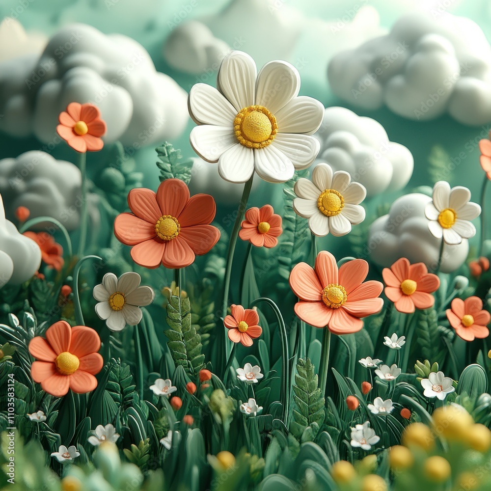 Logo design soft clouds and cheerful blooms cute style pastel green background colorful elements bright colors cartoon illustration style 3D rendering effect The logo comprises fluffy clouds Logo design soft clouds and cheerful blooms cute style pastel green background colorful elements bright colors cartoon illustration style 3D rendering effect The logo comprises fluffy clouds