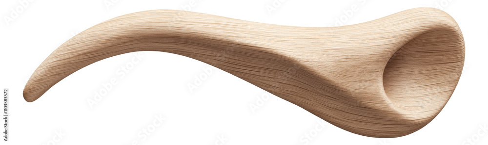 Curved, horn-shaped wooden sculpture with smooth texture.