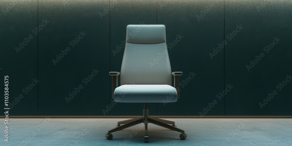 A modern, ergonomic office chair positioned against a minimalist wall, emphasizing sleek design and functionality in a professional setting. A modern, ergonomic office chair positioned against a minimalist wall, emphasizing sleek design and functionality in a professional setting.