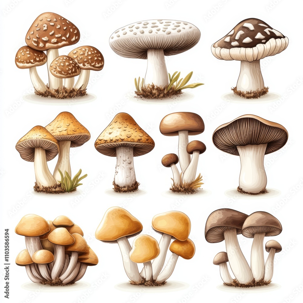 Diverse Mushroom Collection Autumn Fungi Nature Illustration Edible Poisonous Mushrooms Botany Diverse Mushroom Collection Autumn Fungi Nature Illustration Edible Poisonous Mushrooms Botany