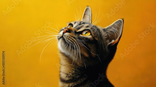 Elegant Feline with Head Lifted Against Warm Background