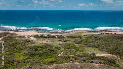 Stunning coastal view from Longpan Park in Taiwan with vibrant sea and lush greenery