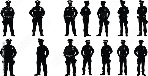 A striking depiction of police silhouettes emphasizing courage, duty, and honor, showcasing their vital role in community safety and security.