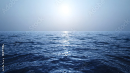 Wallpaper Mural Serene ocean view under a hazy sky. Sunlight glistens on the calm water's surface, creating a tranquil and peaceful atmosphere. Perfect for backgrounds or travel themes. Torontodigital.ca