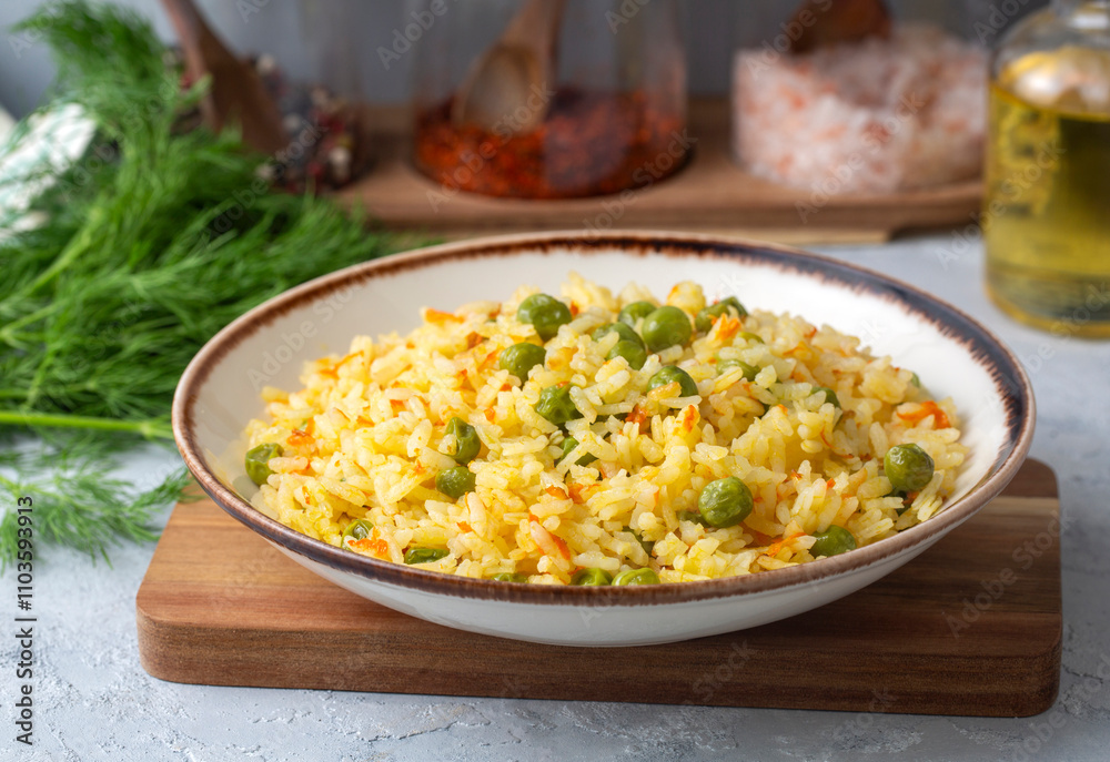 Rice pilaf with vegetables; rice pilaf with carrots and peas Rice pilaf with vegetables; rice pilaf with carrots and peas