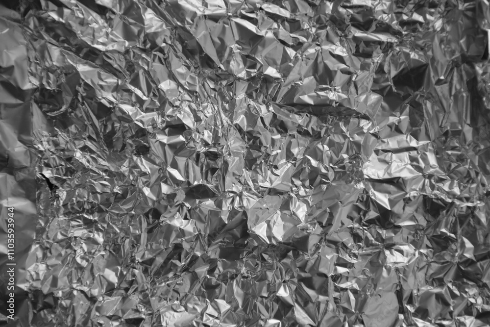 Processed collage of shiny metal silver gray foil crumpled packaging material texture Processed collage of shiny metal silver gray foil crumpled packaging material texture
