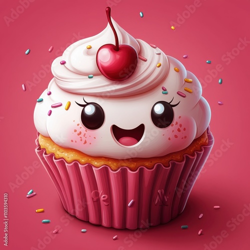 Logo design showcasing a whimsical cupcake with a smiling face, surrounded by colorful sprinkles and a cherry on top. The cute style and bright colors create an inviting atmosphere, while the 