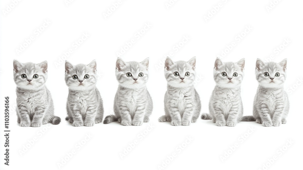 Adorable Silver British Kittens in a Line Adorable Silver British Kittens in a Line