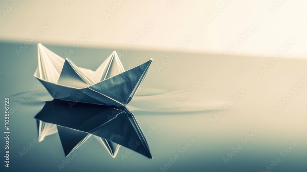 Ultra-Realistic Close-Up of a Paper Boat on a Reflective Mirror Surface with Rising Smoke, Highlighting Crisp Folds, Smooth Paper Texture, and an Ethereal Symmetry Ultra-Realistic Close-Up of a Paper Boat on a Reflective Mirror Surface with Rising Smoke, Highlighting Crisp Folds, Smooth Paper Texture, and an Ethereal Symmetry