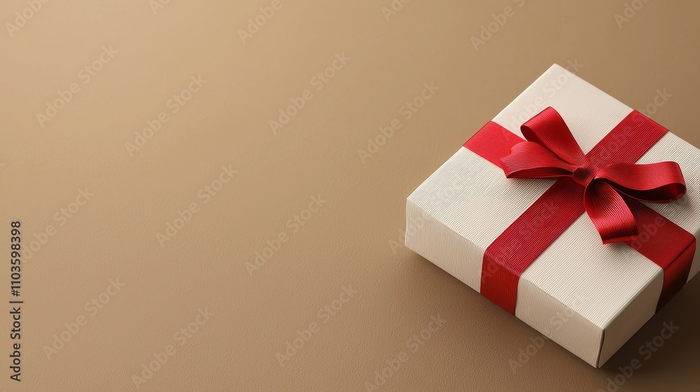Exclusive discount voucher concept. Gift box with a red ribbon on a golden background. 3D style Exclusive discount voucher concept. Gift box with a red ribbon on a golden background. 3D style