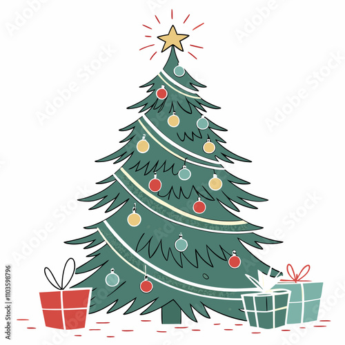 Simple minimalistic Christmas tree with presents