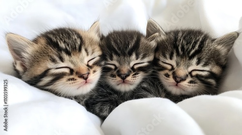 Three Fluffy American Curl Kittens Snuggled Together