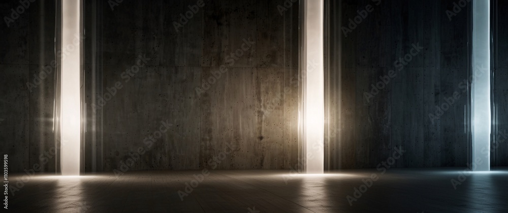 Fototapeta premium Glowing Abstract: Neon lights illuminate a dark wooden wall and floor, creating a captivating abstract backdrop for your design projects.