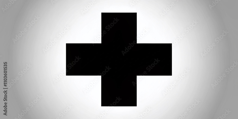 Fototapeta premium First Aid Cross Symbol for Medical Emergencies in Black and White Silhouette Design, Ideal for Humanitarian Care and Health Services Representation
