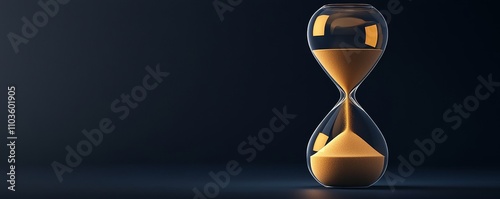 New year new me concept. Hourglass with flowing sand on a dark background.