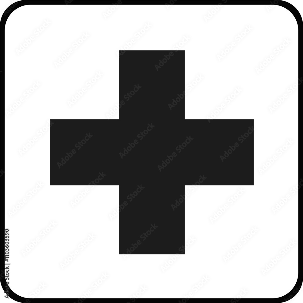 A medical aid badge. A medical black cross in a square. A medical aid badge. A medical black cross in a square.