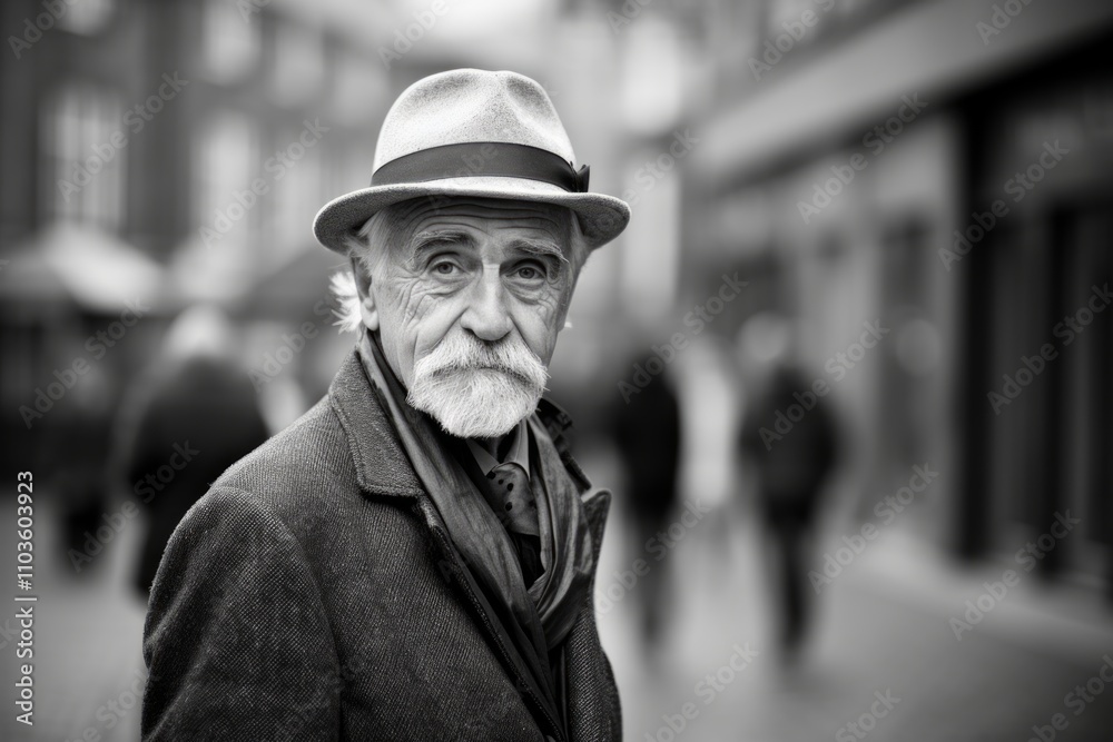 Portrait of an old man in the city. Black and white. Portrait of an old man in the city. Black and white.