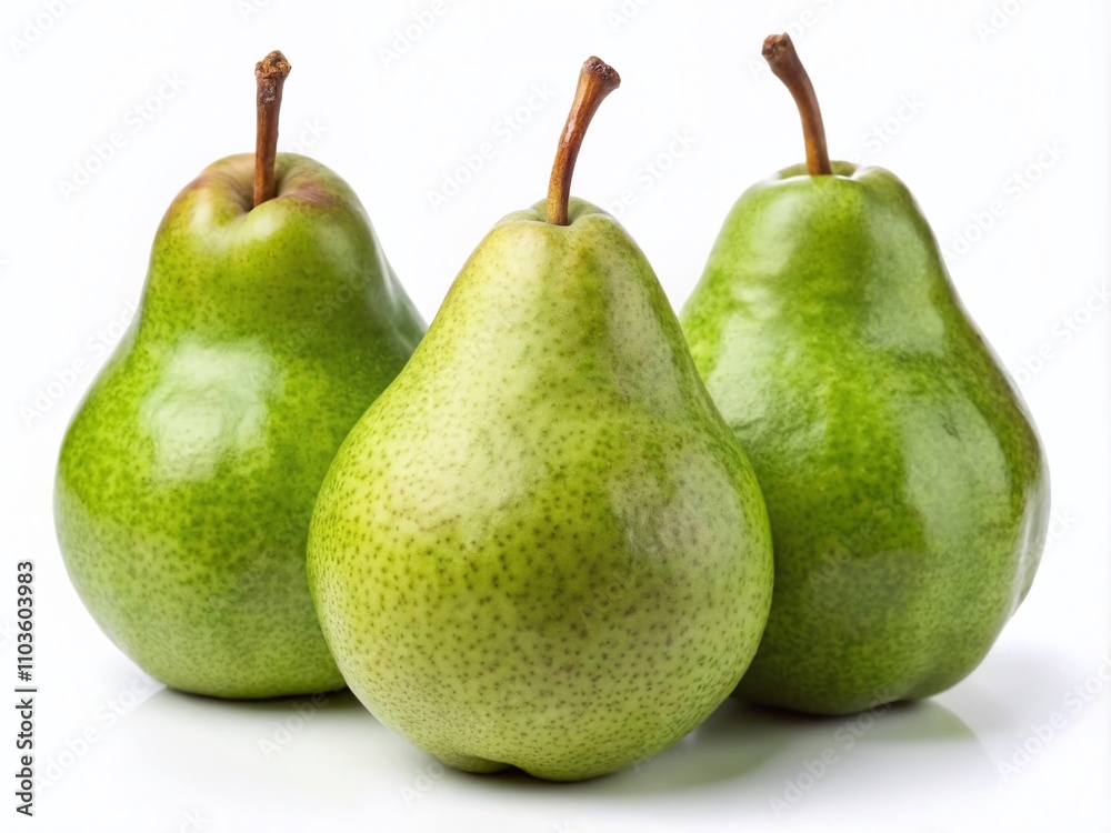 Fresh and Green Pears Isolated on a White Background, Perfectly Arranged Using the Rule of Thirds for a Stunning Visual Appeal and Culinary Use in High-Quality Stock Photos Fresh and Green Pears Isolated on a White Background, Perfectly Arranged Using the Rule of Thirds for a Stunning Visual Appeal and Culinary Use in High-Quality Stock Photos