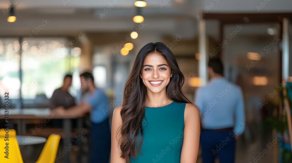 young indian woman standing at modern office