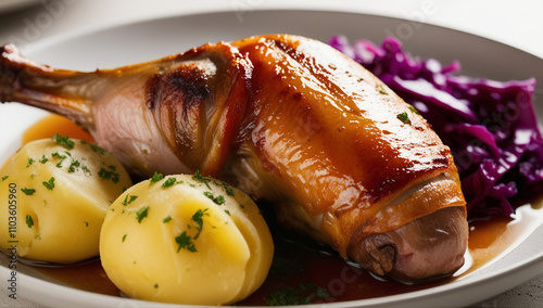 Crispy Roasted Duck Plate: Sizzling Roast Duck with Savory Sides