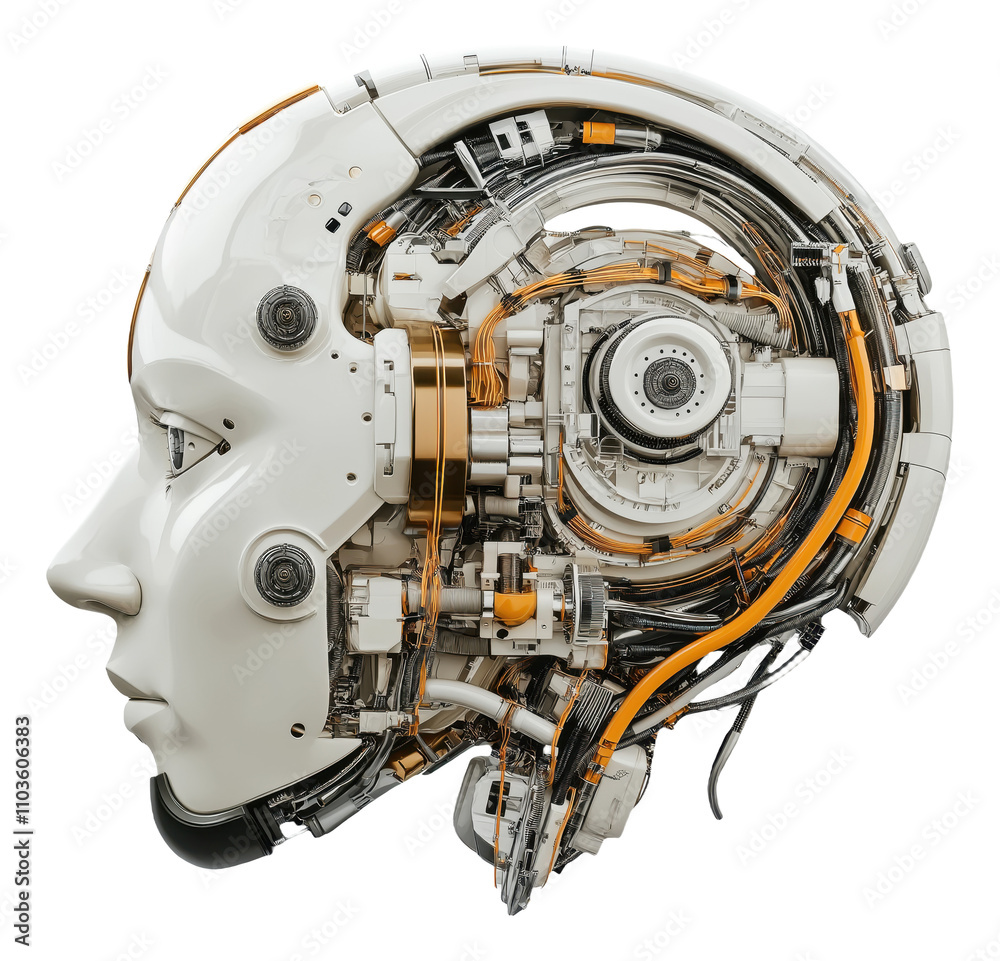 Fototapeta premium Futuristic robotic head with intricate mechanical components