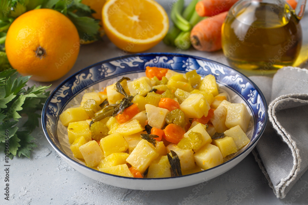 Turkish olive oil foods; celery (Turkish name; Zeytinyagli kereviz)
