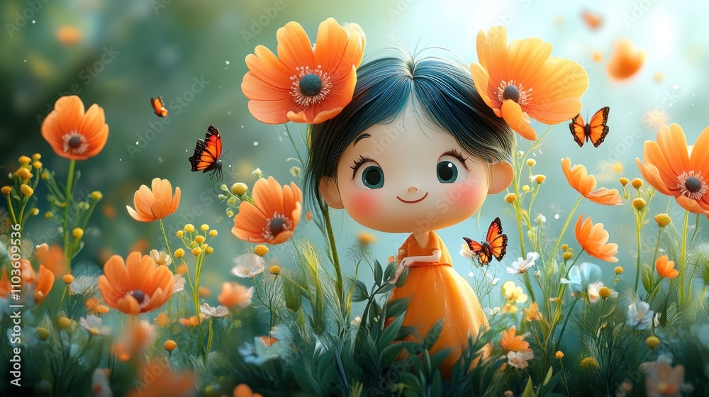Logo design featuring a cute peony character with rosy cheeks, surrounded by colorful garden flowers and playful butterflies. The cute style and bright colors create a delightful atmosphere, Logo design featuring a cute peony character with rosy cheeks, surrounded by colorful garden flowers and playful butterflies. The cute style and bright colors create a delightful atmosphere,