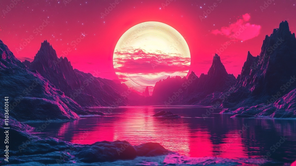 Obraz premium Retro-Futuristic Neon Dreamscape