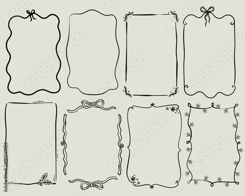 Beautiful hand drawn whimsical style vector Christmas frames set