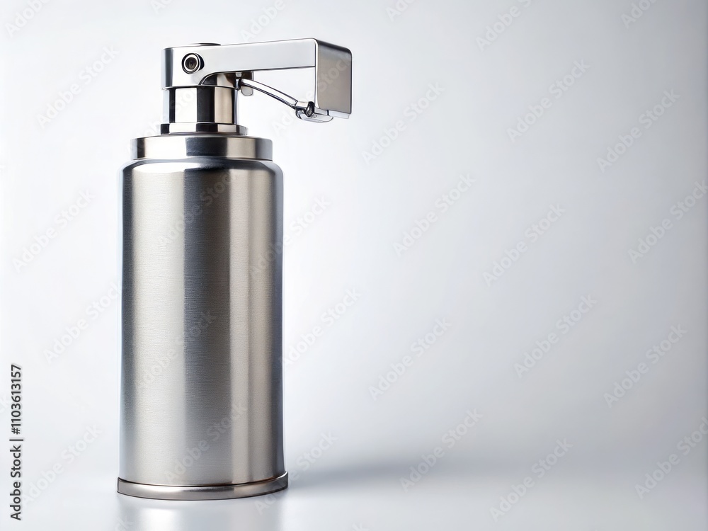 Metal Aerosol Spray Dispenser Isolated on White Background Perfect for Various Applications in Art, DIY, and Industrial Use with Ample Copy Space for Text or Branding Metal Aerosol Spray Dispenser Isolated on White Background Perfect for Various Applications in Art, DIY, and Industrial Use with Ample Copy Space for Text or Branding
