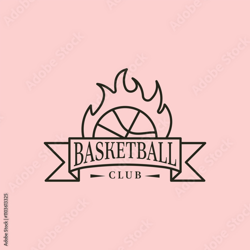 Minimalist design vector line basketball logo with fire ball