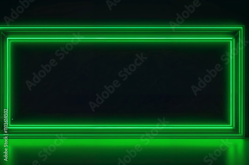 A glowing green neon rectangular frame on a dark background, perfect for modern and futuristic design concepts. Generative AI