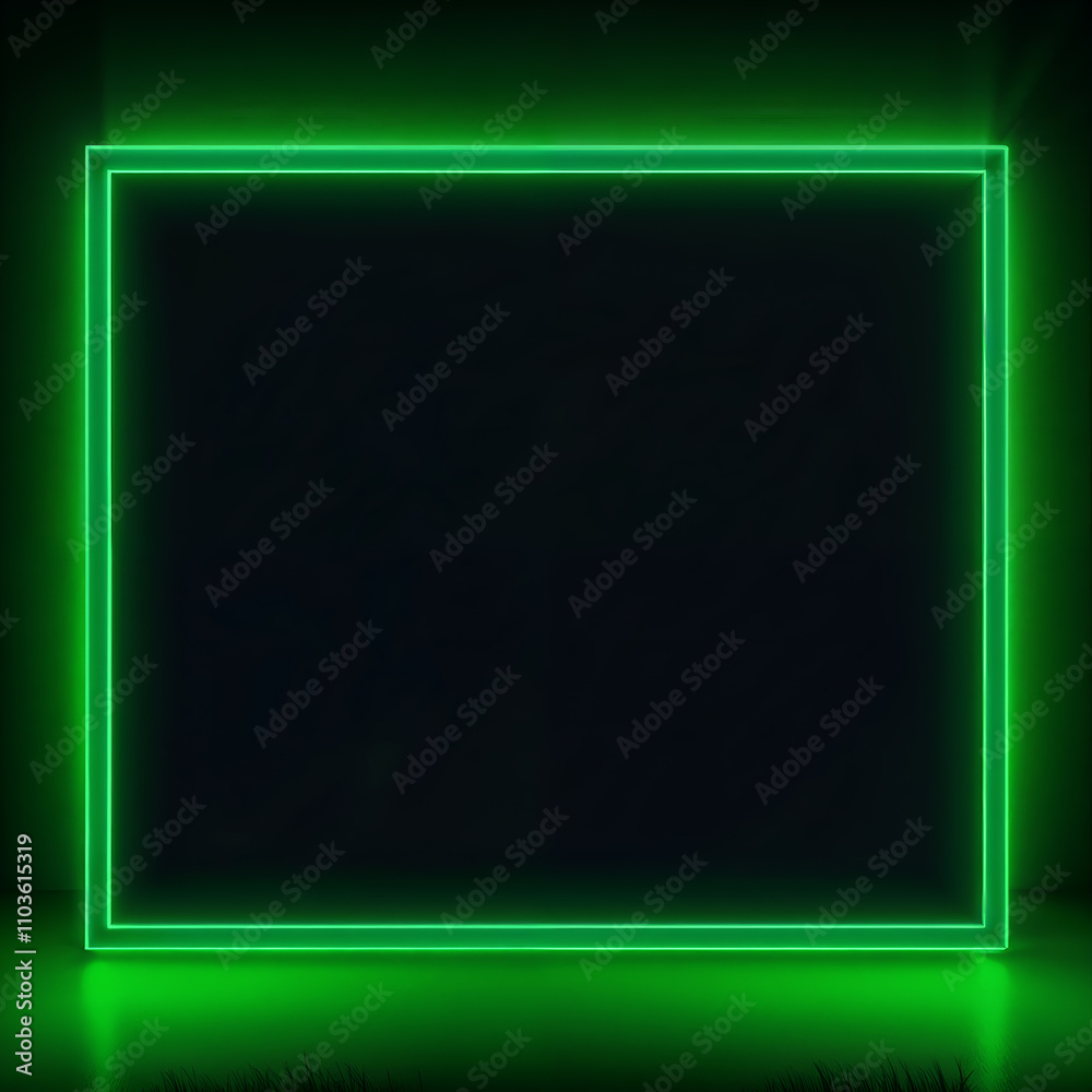 Minimalist neon green frame glowing on a black background, ideal for tech and contemporary visuals. Generative AI Minimalist neon green frame glowing on a black background, ideal for tech and contemporary visuals. Generative AI