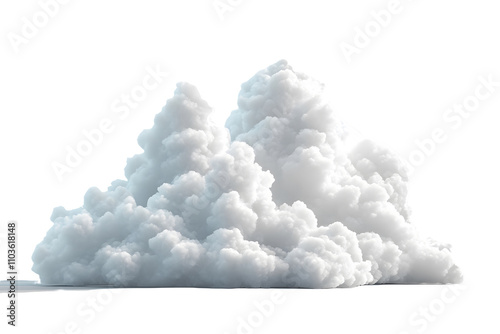 Realistic 3D rendered cumulus cloud with volumetric details and soft edges, featuring photorealistic texture and atmospheric lighting in clean, isolated presentation, on transparent background