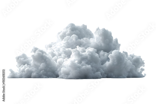 Realistic 3D rendered cumulus cloud with volumetric details and soft edges, featuring photorealistic texture and atmospheric lighting in clean, isolated presentation, on transparent background