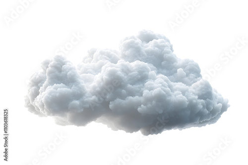 Realistic 3D rendered cumulus cloud with volumetric details and soft edges, featuring photorealistic texture and atmospheric lighting in clean, isolated presentation, on transparent background