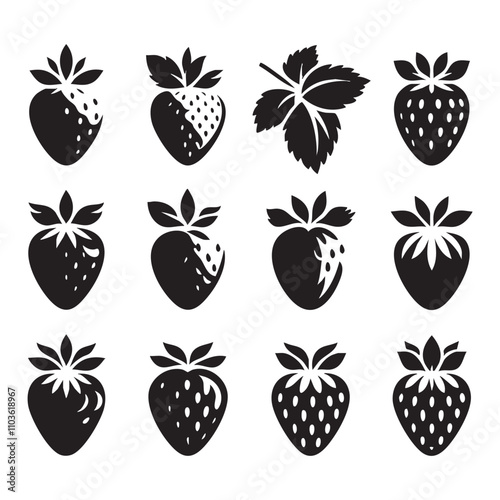 Silhouette set of strawberry on white background