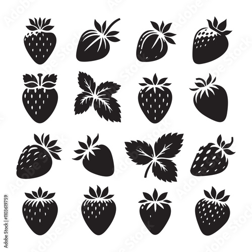 Silhouette set of strawberry on white background