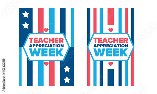 Teacher Appreciation Week in United States. Celebrated annual in May. In honour of teachers who hard work and teach our children. School and education. Student learning concept. Vector illustration