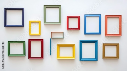 An artistic display of colorful frames on a minimalist white wall, conveying freedom from societal norms