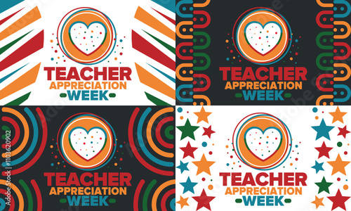 Teacher Appreciation Week in United States. Celebrated annual in May. In honour of teachers who hard work and teach our children. School and education. Student learning concept. Vector illustration