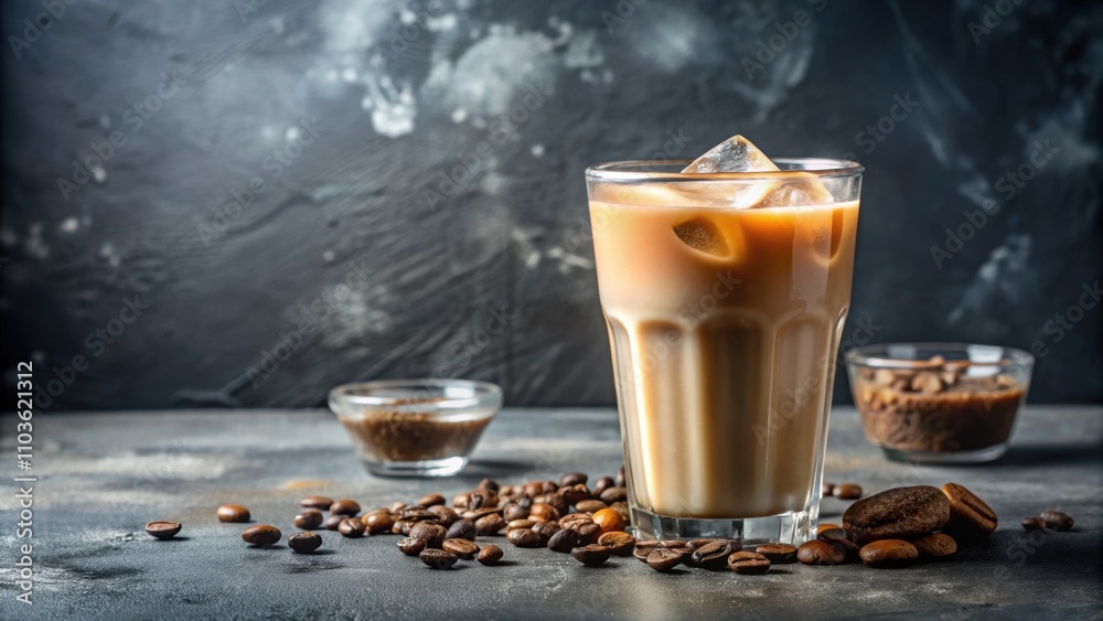 Iced coffee with milk, ice cubes, and a refreshing look, refreshing, iced coffee, milk, ice cubes, drink, beverage Iced coffee with milk, ice cubes, and a refreshing look, refreshing, iced coffee, milk, ice cubes, drink, beverage