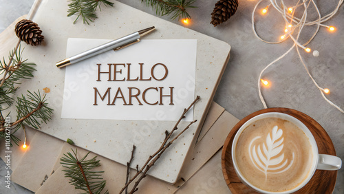 Hello March message lettering season greeting text