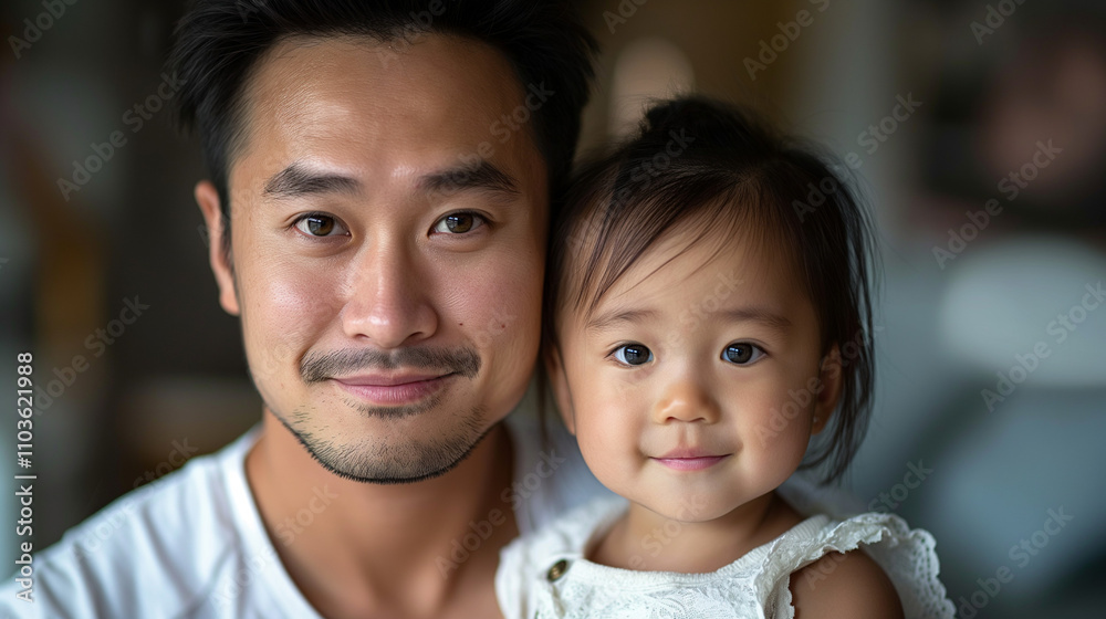 Father and child smiling affectionately at home in a cozy interior Father and child smiling affectionately at home in a cozy interior