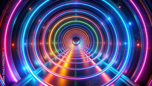 Colorful neon lights creating mesmerizing spiral tunnel effect, neon lights, colorful, spiral, tunnel, vibrant, abstract