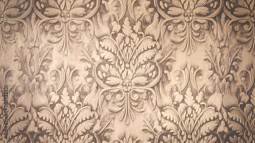 Luxurious Beige Damask Pattern with Metallic Finish for Elegant Interior Design