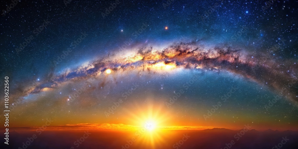 Vibrant sun shining in the background of the Milky Way galaxy, sun, Milky Way, galaxy, space, stars, cosmic, universe Vibrant sun shining in the background of the Milky Way galaxy, sun, Milky Way, galaxy, space, stars, cosmic, universe
