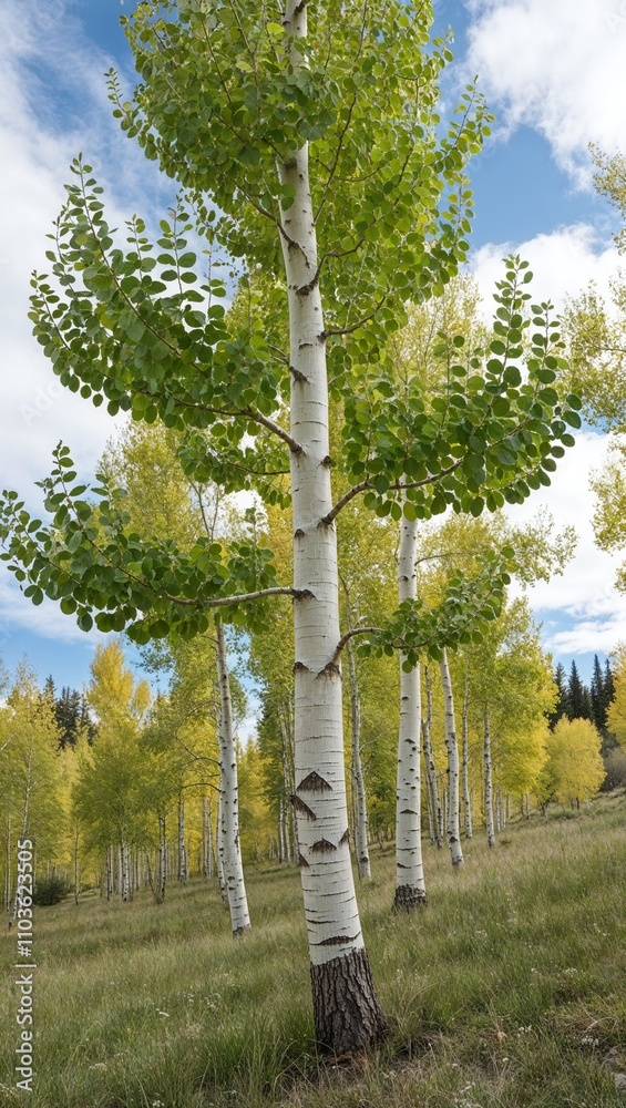 Fototapeta premium Aspen Tree Quaking tree with round leaves that tremble in the wind