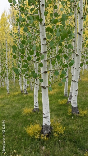 Aspen Tree Quaking tree with round leaves that tremble in the wind photo